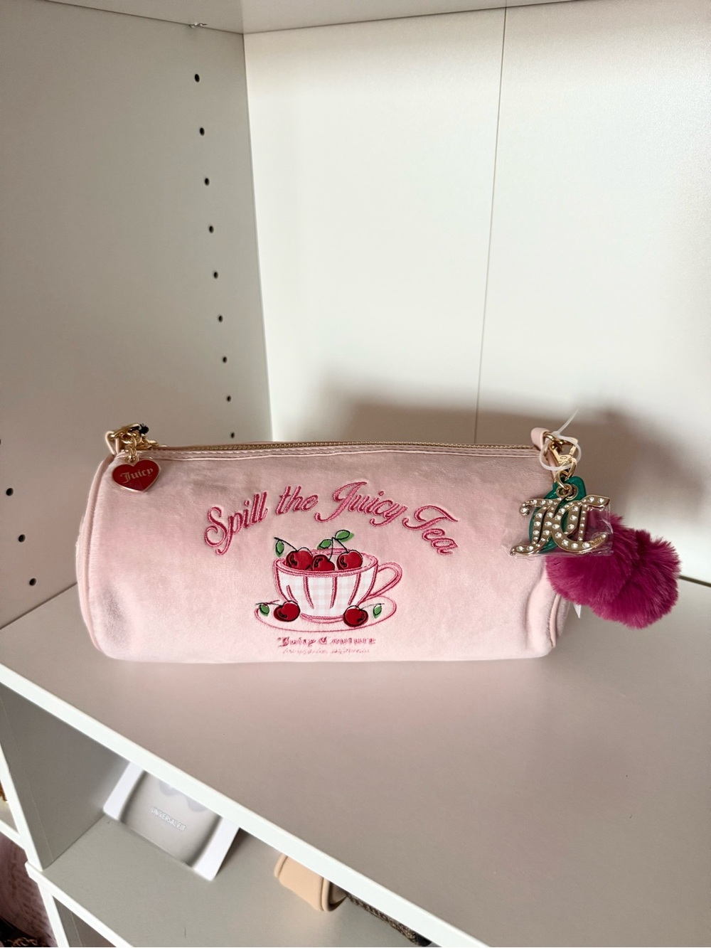 Juicy Couture “Sweet Tea Party” Pink Velvet Shoulder Bag with Charm